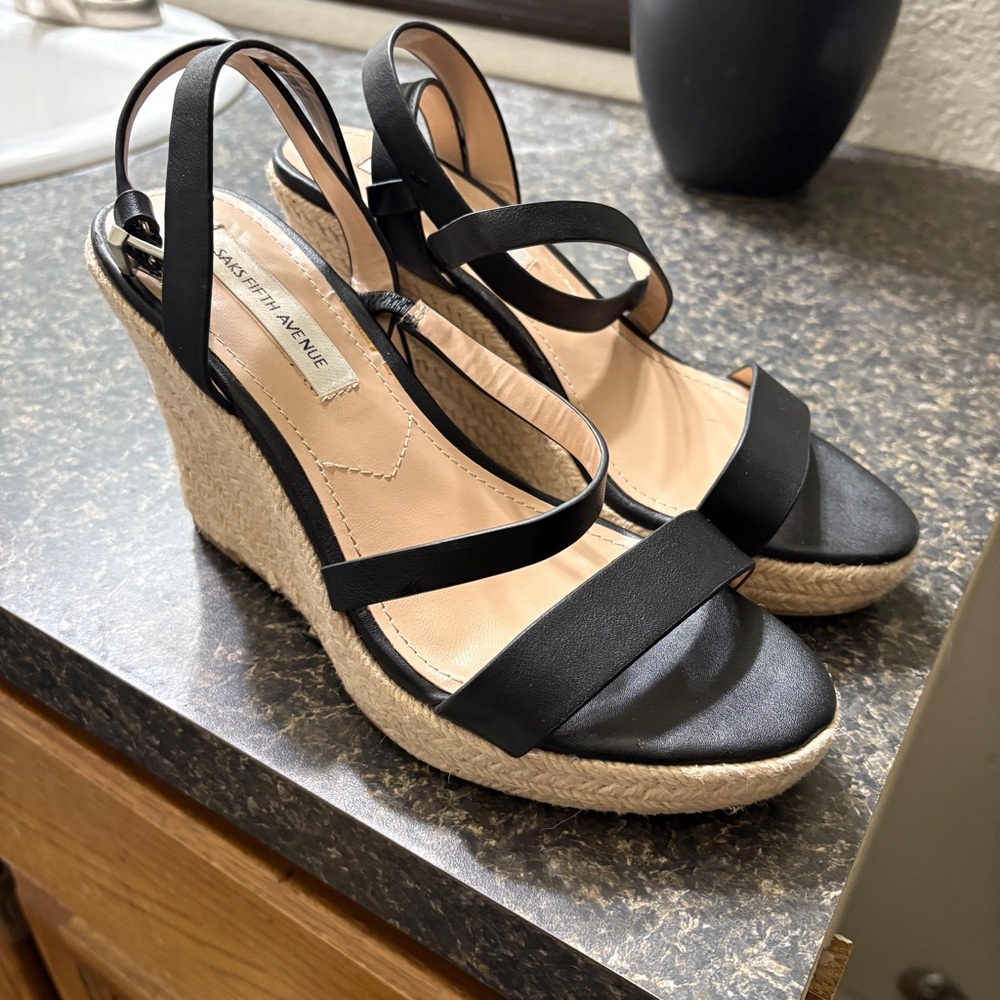 Designer Black Wedge Sandals with Leather Straps